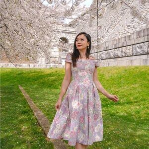 Vintage Laura Ashley halter lavender floral midi dress.